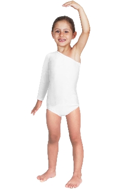 BODY DANZA LYCRA MONOSPALLA MANICA LUNGA BIANCO BABY